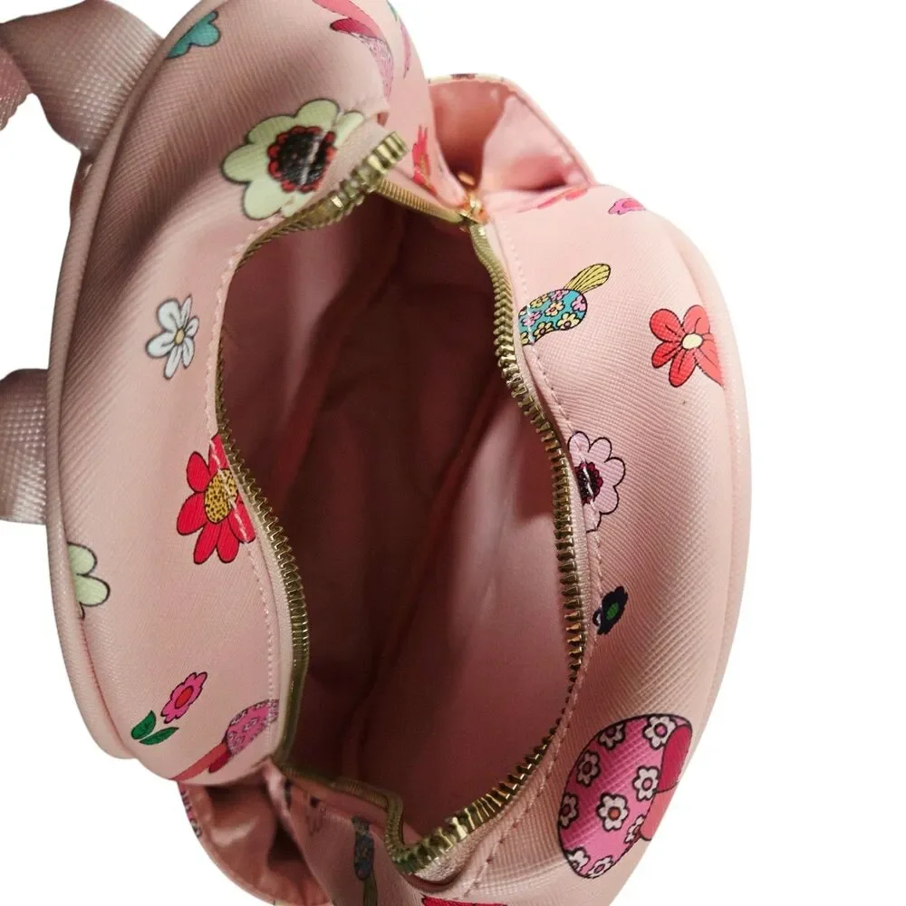 LS Live In Style Pink Mini Backpack Retro Floral & Mushroom Print Cute